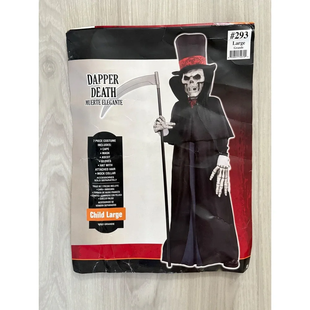 Dapper Death Boys Costume Child Large 7 Pcs Halloween Skeleton Reaper Size L